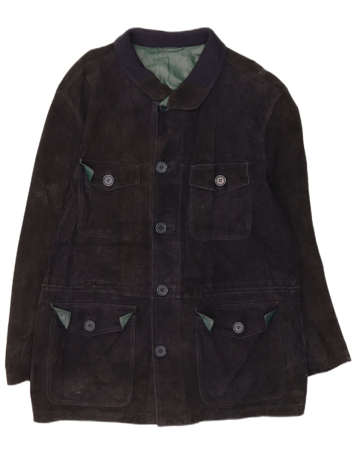 Vintage Mens Suede Jacket IT 50 Large Navy Blue Leather