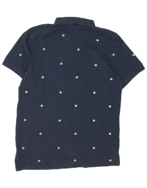 Crew Clothing Mens Polo Shirt Large Navy Blue Spotted Cotton