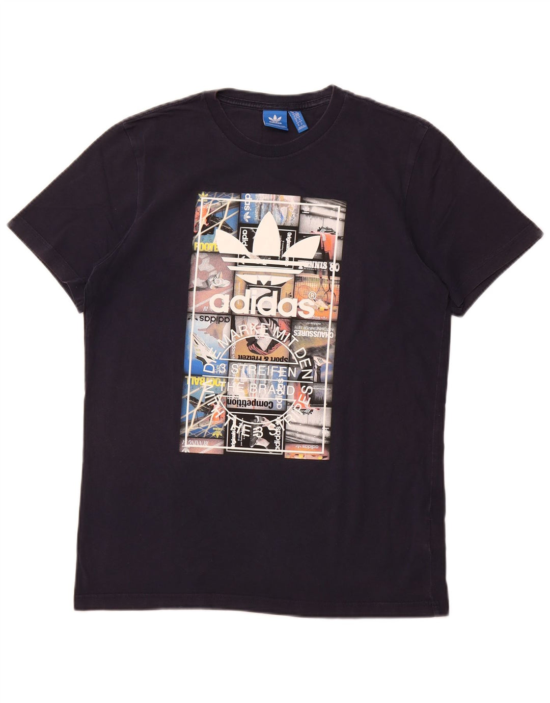 T-shirt grafica da uomo Adidas Top in cotone blu navy medio