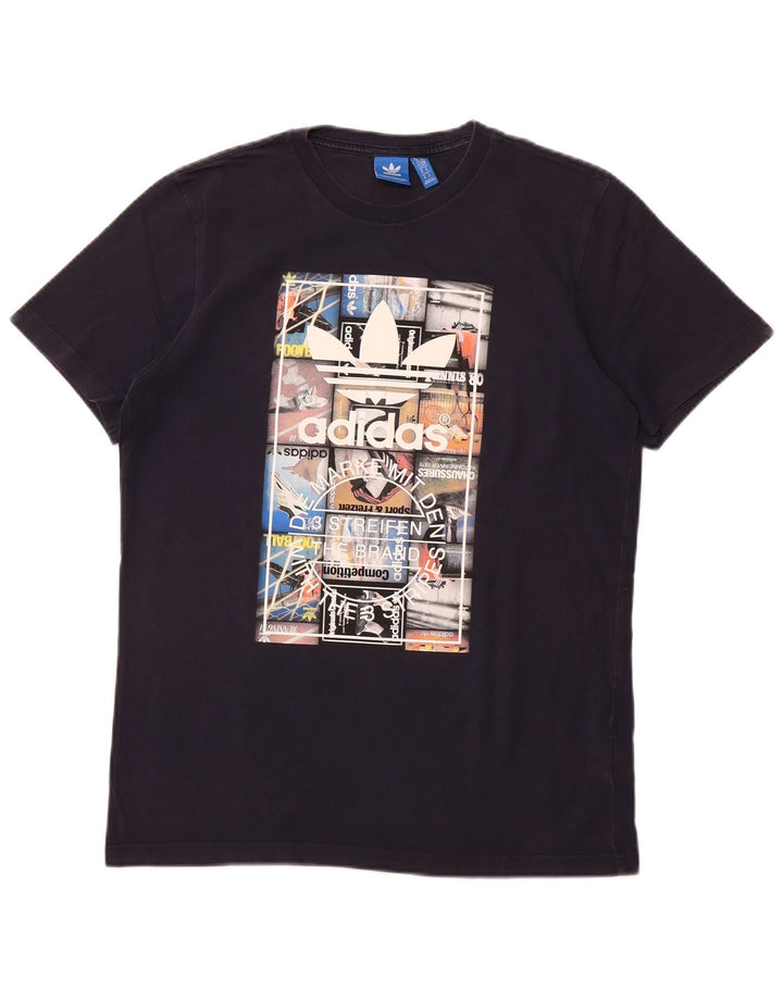 T-shirt grafica da uomo Adidas Top in cotone blu navy medio