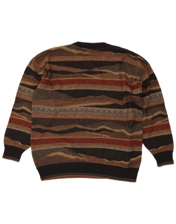 Pierre Sangan Maglione girocollo da uomo girocollo XL in lana a righe multicolore