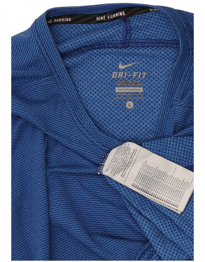 Nike Womens Dri Fit Top Long Sleeve UK 14 Large Blue Pinstripe Polyester