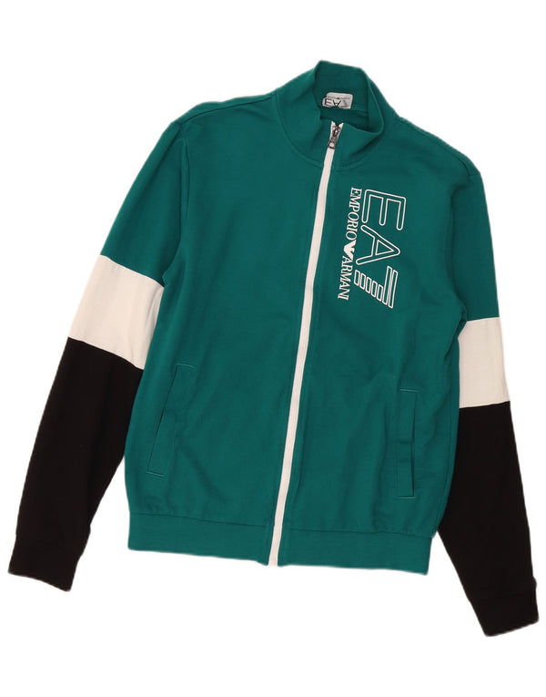 Męska kurtka dresowa Emporio Armani z grafiką, mała, zielona, z blokami kolorów