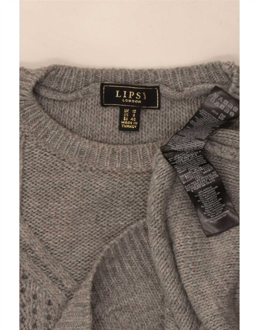 Lipsy Womens Crew Neck Jumper Sweater UK 12 Medium Grey Acrylic