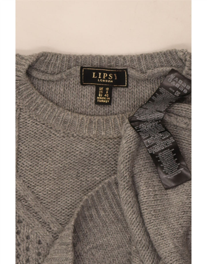 Lipsy Womens Crew Neck Jumper Sweater UK 12 Medium Grey Acrylic