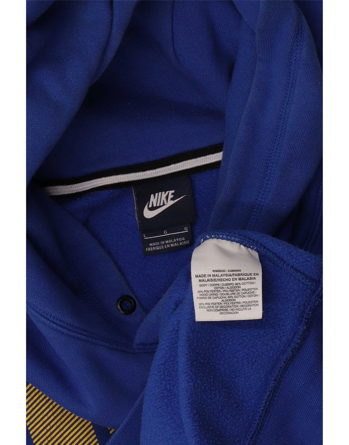 Nike Mens Graphic Hoodie Jumper Large Blue Cotton