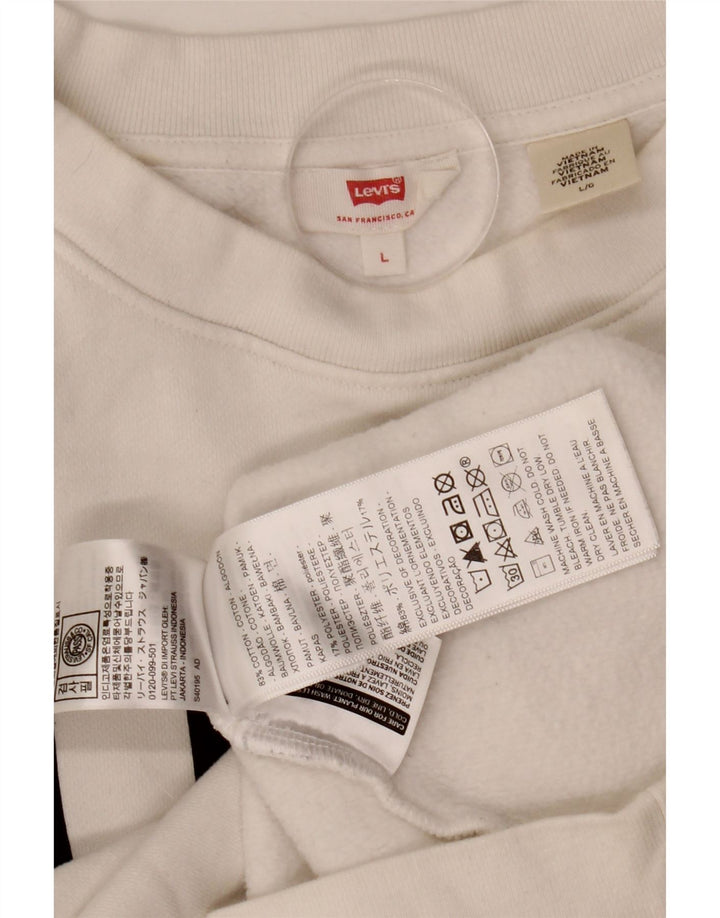 Levi's Womens Crop Graphic Oversized Sweatshirt Jumper UK 14 Large White