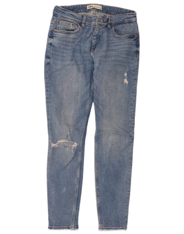 Zara Damen Distressed Skinny Jeans EU 40 Medium W30 L28 Blau