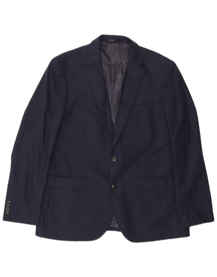 John Lewis Mens 2 Button Blazer Jacket UK 44 2XL Navy Blue Wool