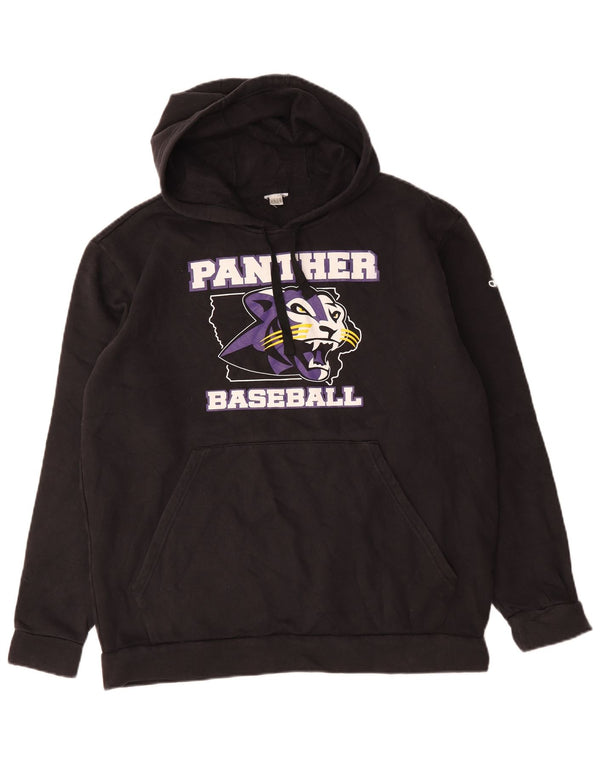 Adidas Mens Panther Baseball Grafikus kapucnis pulóver nagy fekete pamut
