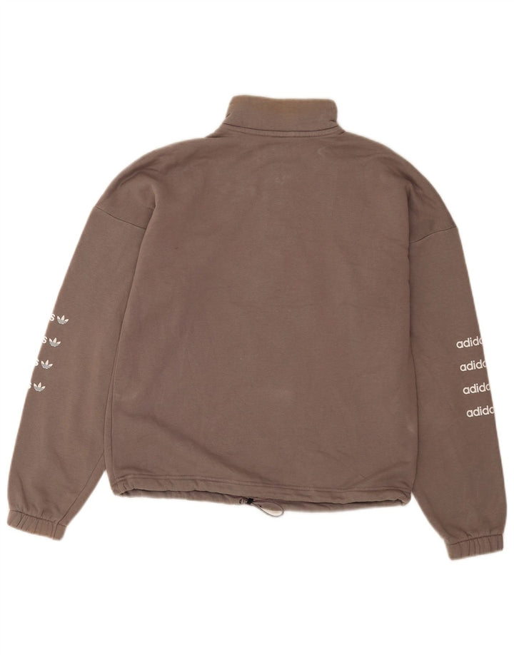 Adidas Dame Oversized Grafisk Zip Neck Sweatshirt Jumper EU 36 Small Grey