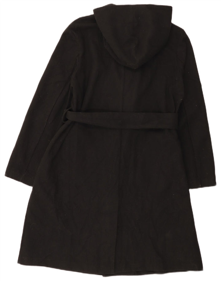 ZARA Womens Hooded Overcoat UK 16 Large Black Polyester