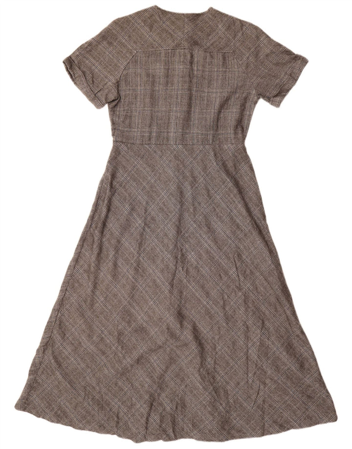 Massimo Dutti Damen A-Linien-Kleid EU 40 Mittelgraue Hahnentritt-Wolle