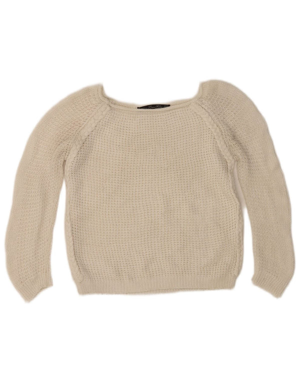 Zara - Jersey corto con cuello barco y manga 3/4 para mujer, talla M, color blanco