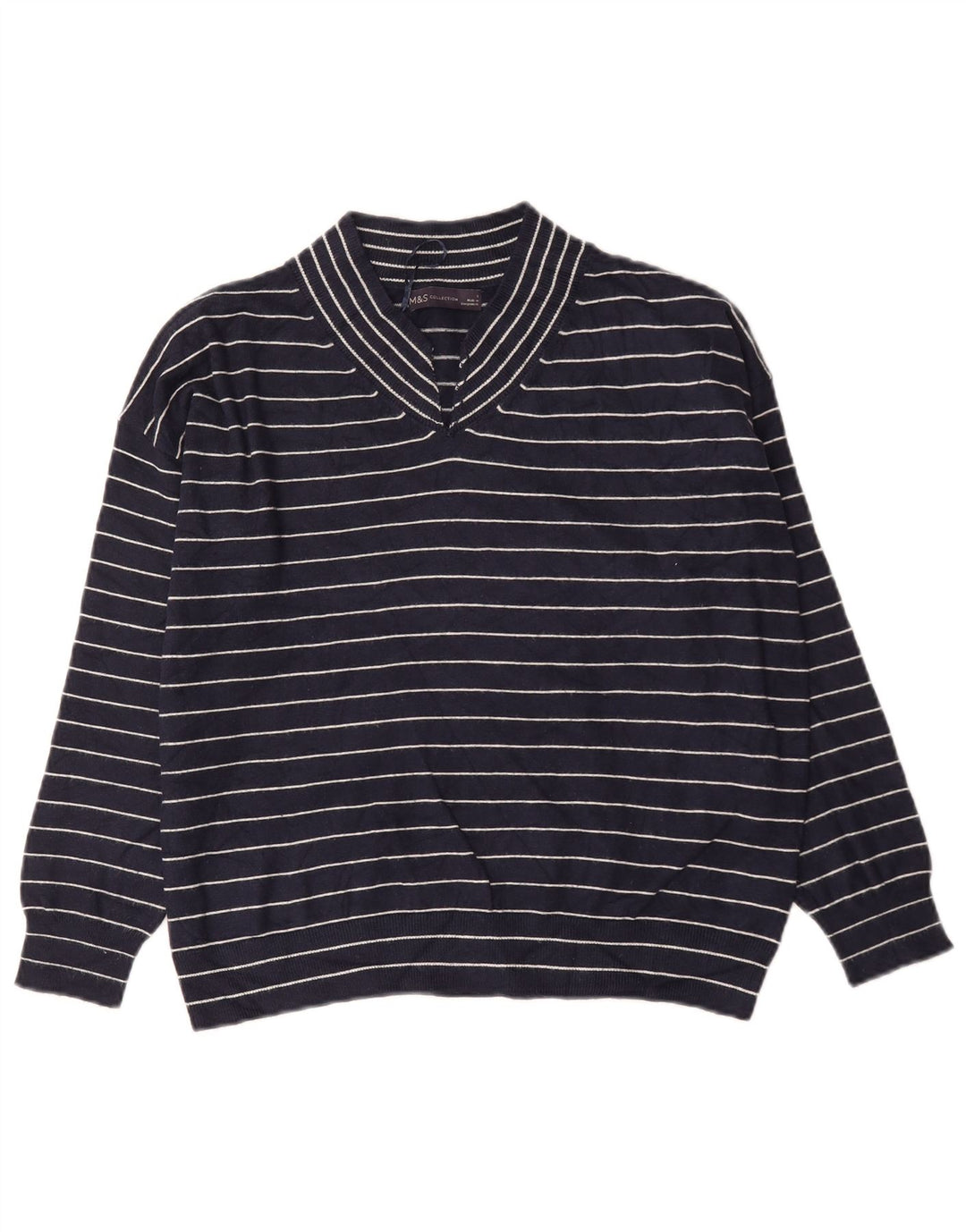 Marks & Spencer Womens V-Neck Jumper Sweater UK 10 Small Navy Blue