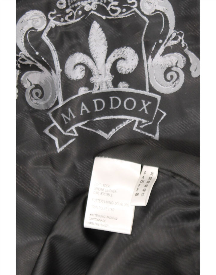 Maddox Womens Hooded Leather Padded Coat UK 12 Medium Black Leather