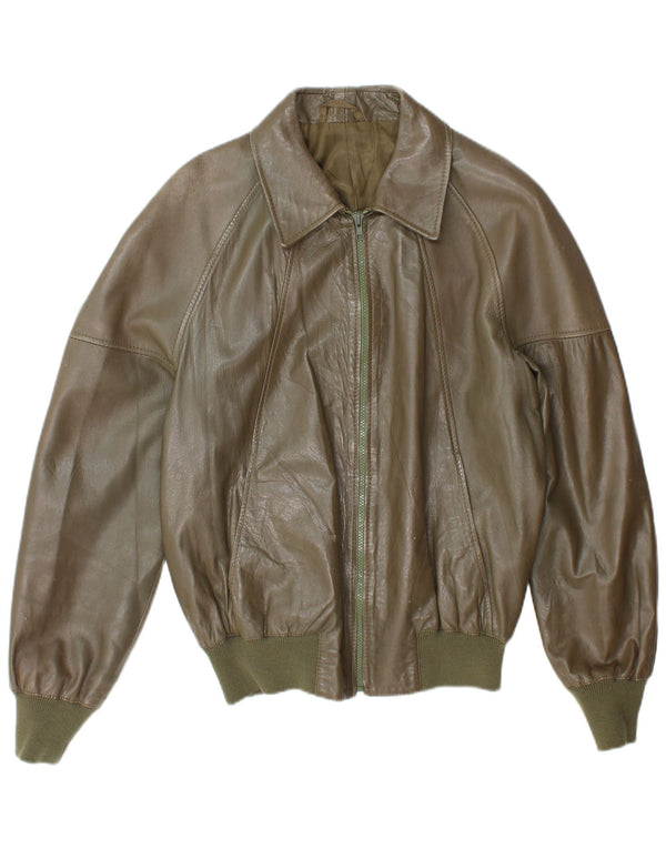 Vintage Mens Bomber Leather Jacket UK 38 Medium Khaki
