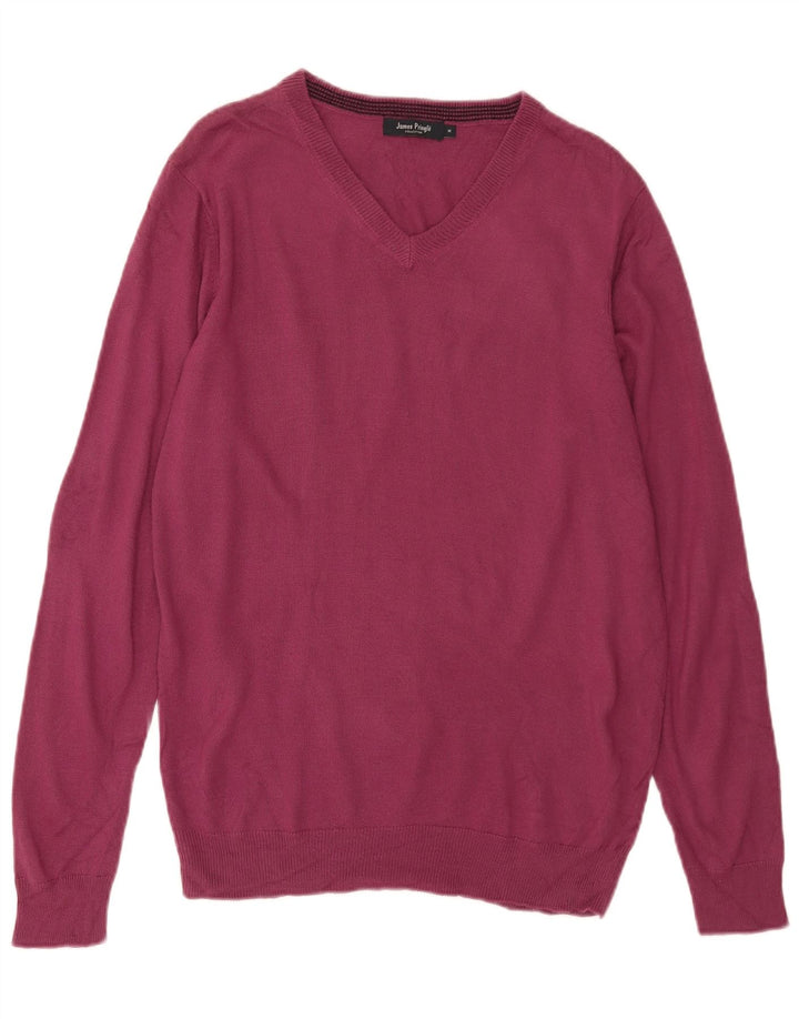 James Pringle Mens V-Neck Jumper Sweater Medium Burgundy Acrylic