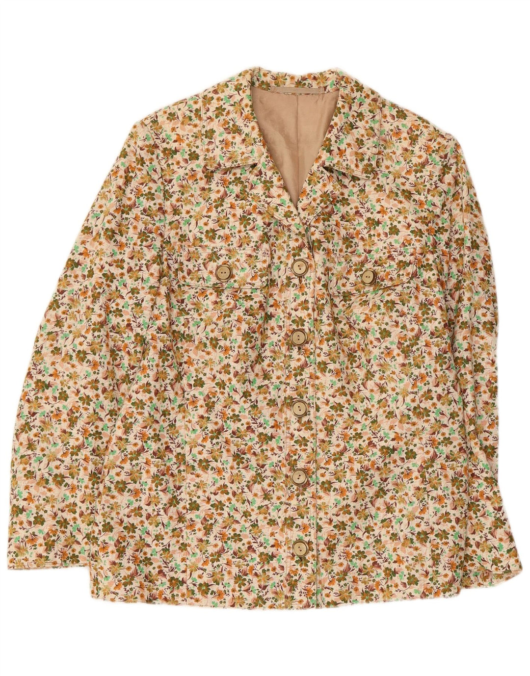 Vintage Womens 5 Button Blazer Jacket UK 12 Medium Beige Floral