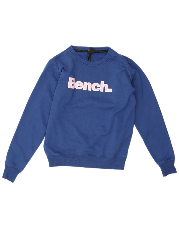 Bænk Dame Grafisk Sweatshirt Jumper UK 12 Medium Blue Bomuld