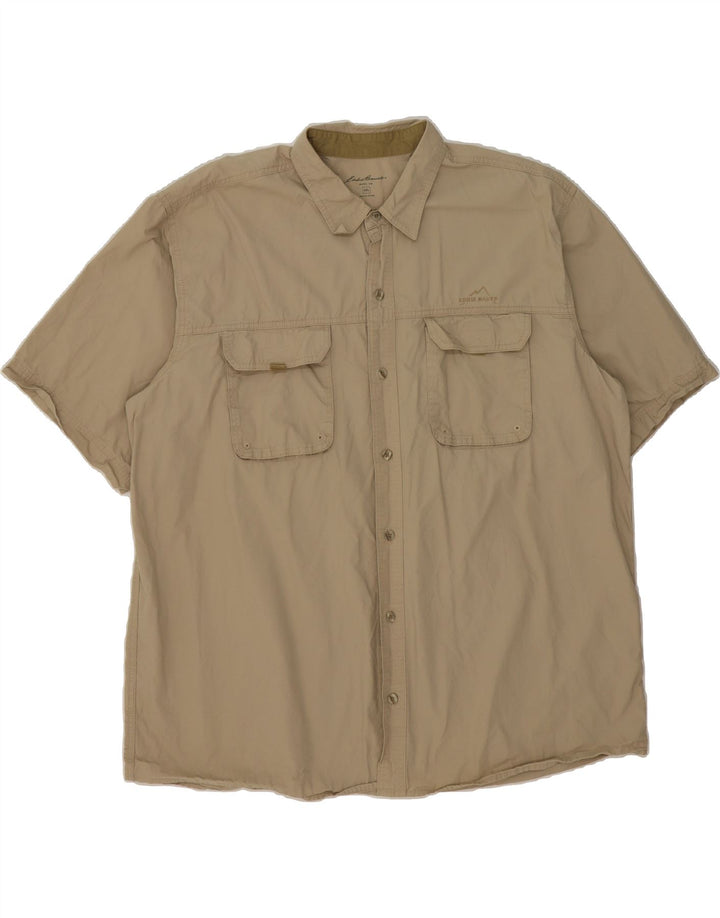 EDDIE BAUER Mens Short Sleeve Shirt 2XL Beige Cotton Vintage Eddie Bauer and Second-Hand Eddie Bauer from Messina Hembry 