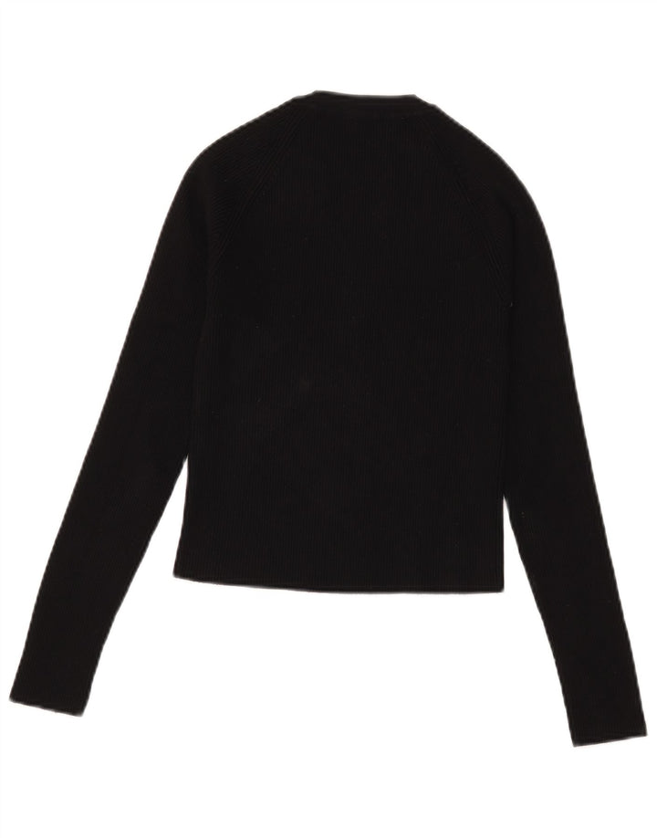 Zara Womens Crop Top Long Sleeve UK 8 Small Black Viscose