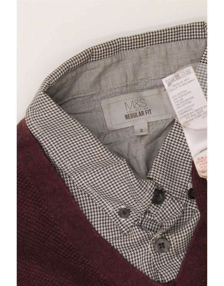 Marks & Spencer Mens Regular Fit Polo Neck Jumper Sweater Small Burgundy