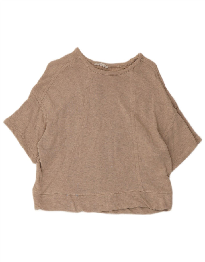Zara Womens Short Sleeve Oversized Sweatshirt Jumper UK 10 Small Beige