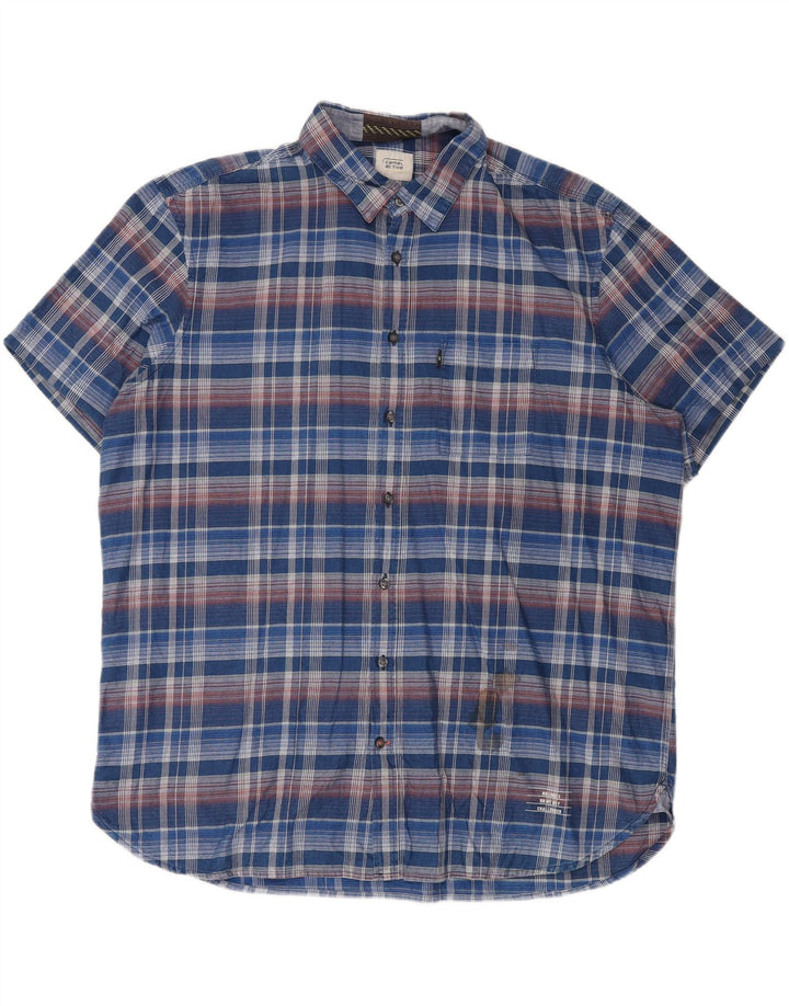 CAMEL ACTIVE Mens Regular Fit Short Sleeve Shirt 2XL Blue Check