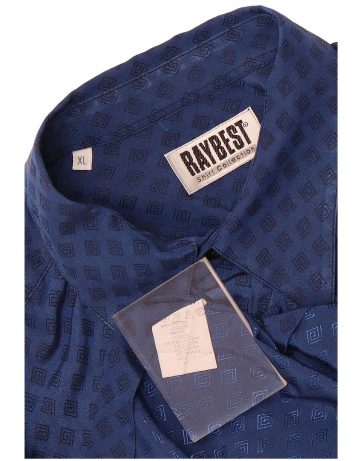 Raybest Mens Short Sleeve Shirt XL Navy Blue Geometric Viscose