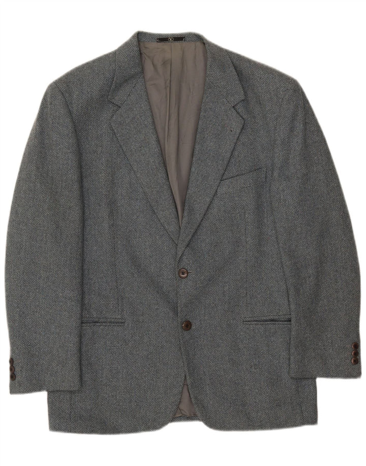 Giacca blazer da uomo a 2 bottoni Valentino IT 50 Large in lana a spina di pesce grigia