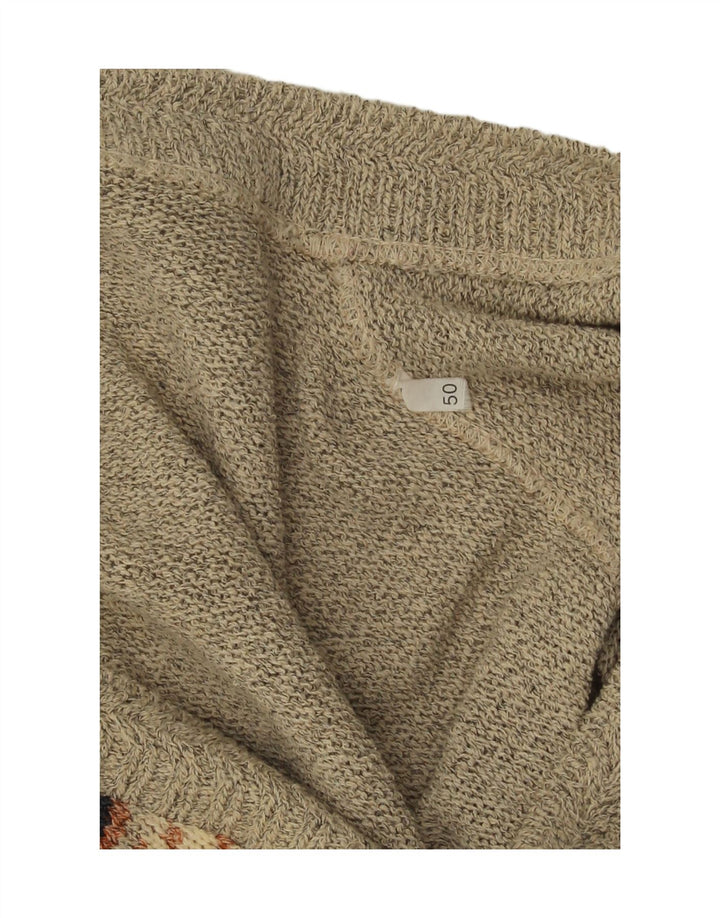 vintage Mens Cardigan Sweater IT 50 Moyen Gris Géométrique