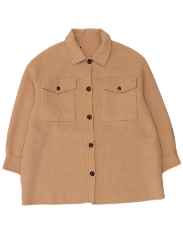 Zara Womens Oversized Bomber Jacket UK 14 Medium Beige Wool