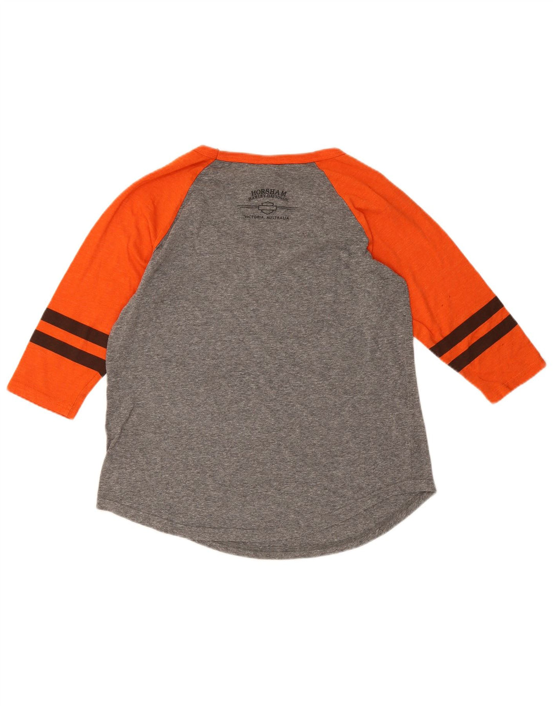 Harley Davidson Womens Graphic Top 3/4 Sleeve UK 16 Large Grey Colourblock