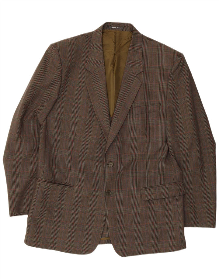 Vintage Mens 2 Button Blazer Jacket UK 40 Large Brown Plaid Virgin Wool