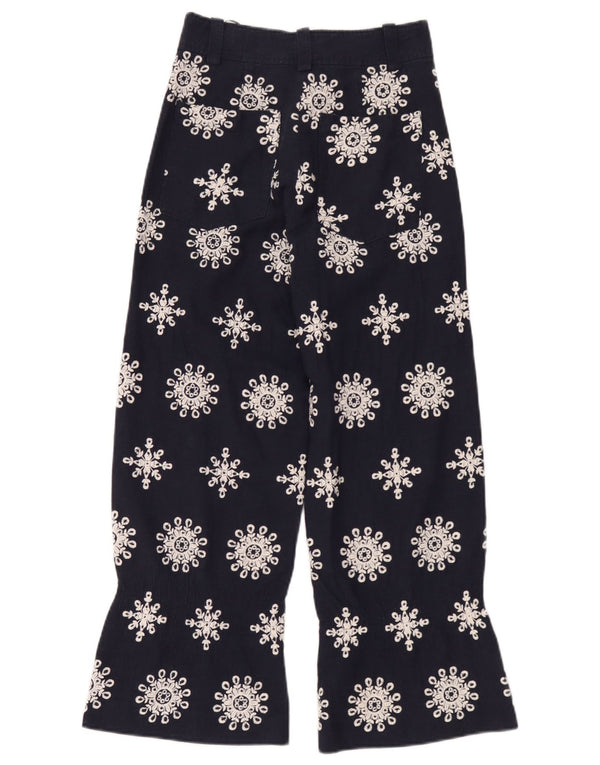 Zara Womens High Waist Cropped Trousers XS W24 L26 Navy Blue Floral