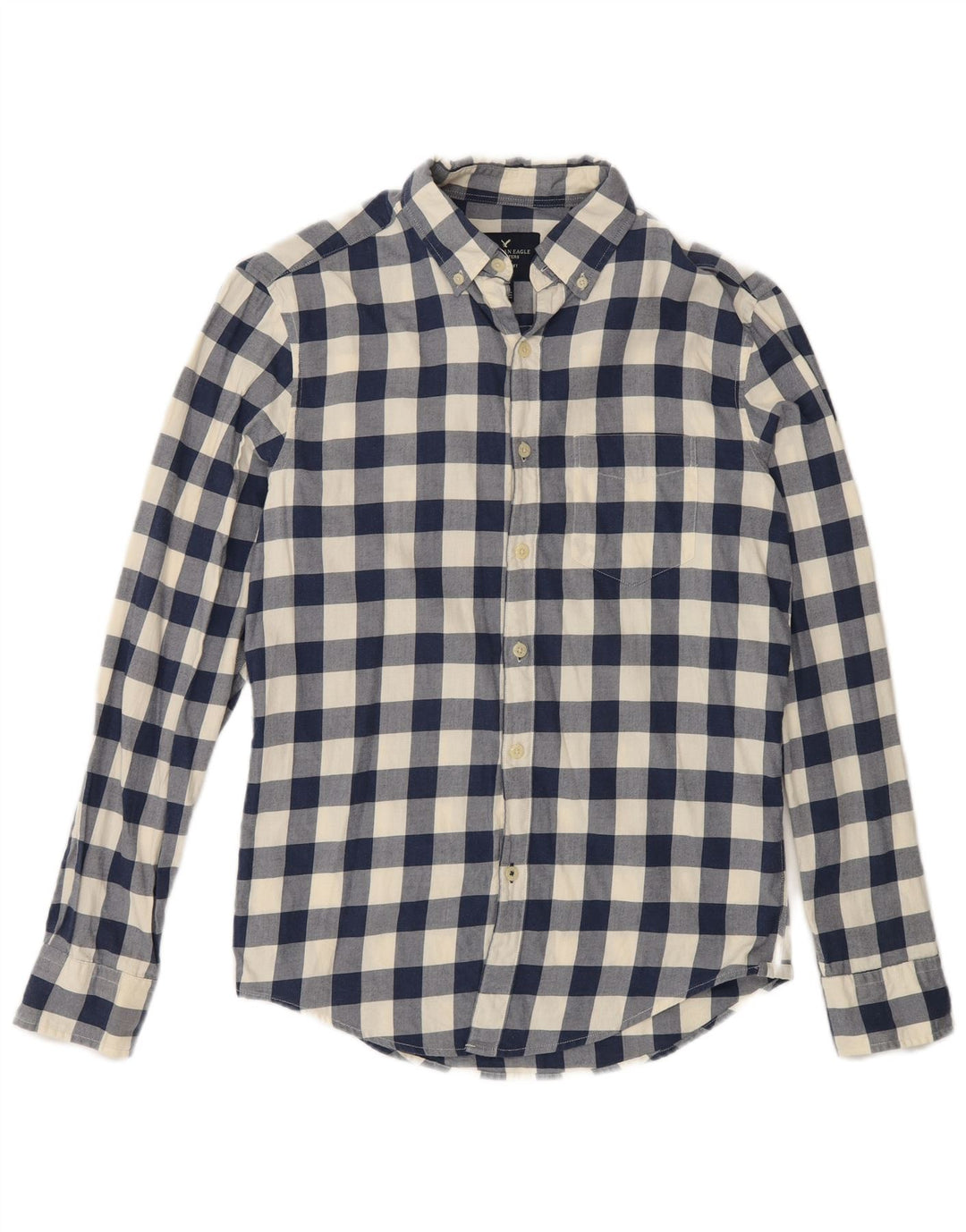 American Eagle Herre Classic Fit skjorte XS Navy Blue Gingham Cotton
