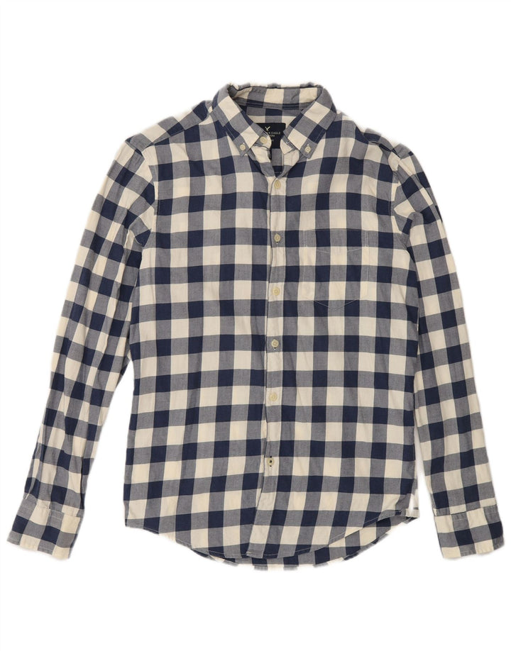 American Eagle Herre Classic Fit skjorte XS Navy Blue Gingham Cotton