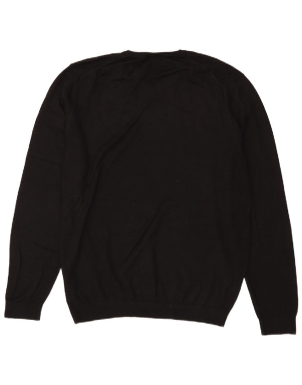 Calvin Klein Mens V-Neck Jumper Sweater Large Black Merino Wool