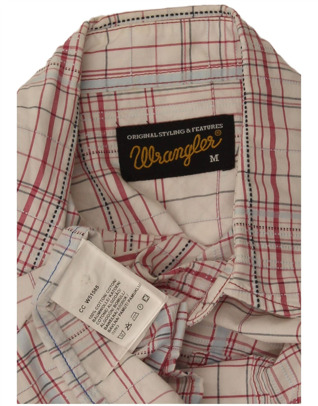 Wrangler Mens Short Sleeve Regular Fit Shirt Medium White Plaid Cotton