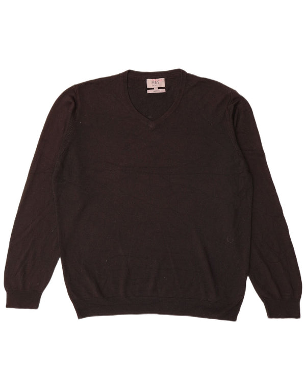 Marks & Spencer Mens V-Neck Jumper Sweater XL Black Acrylic