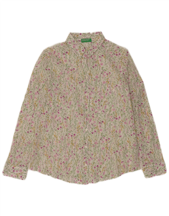 BENETTON Womens Shirt UK 14 Medium White Floral