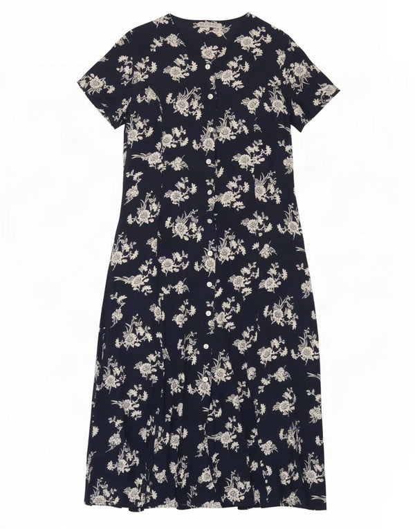 Alba Fornari Dame Maxi Dress UK 10 Small Navy Blue Floral Viscose
