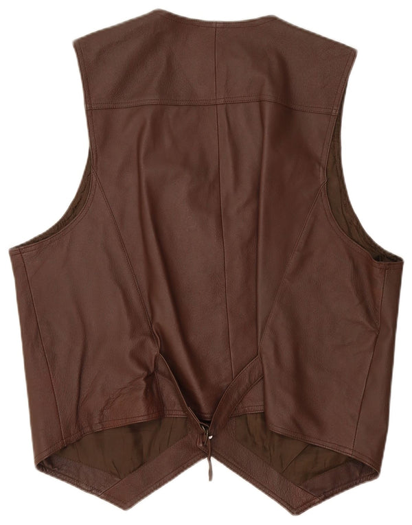 John F Gee Mens Leather Waistcoat Medium Brown