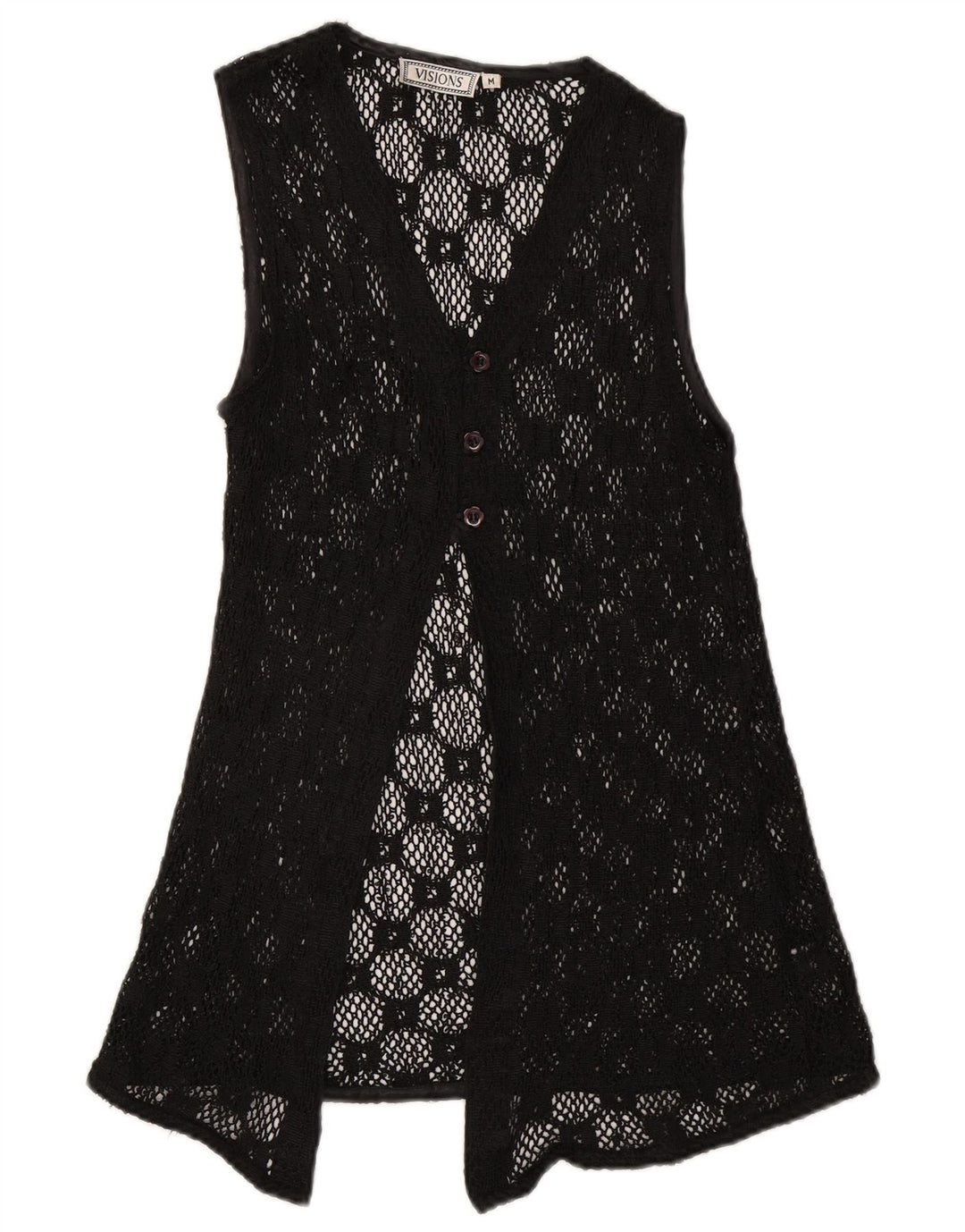 Vintage Womens Sleeveless See Through Cardigan Top UK 12 Medium Black