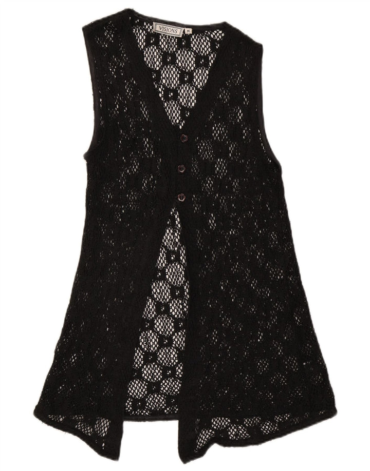 Vintage Womens Sleeveless See Through Cardigan Top UK 12 Medium Black