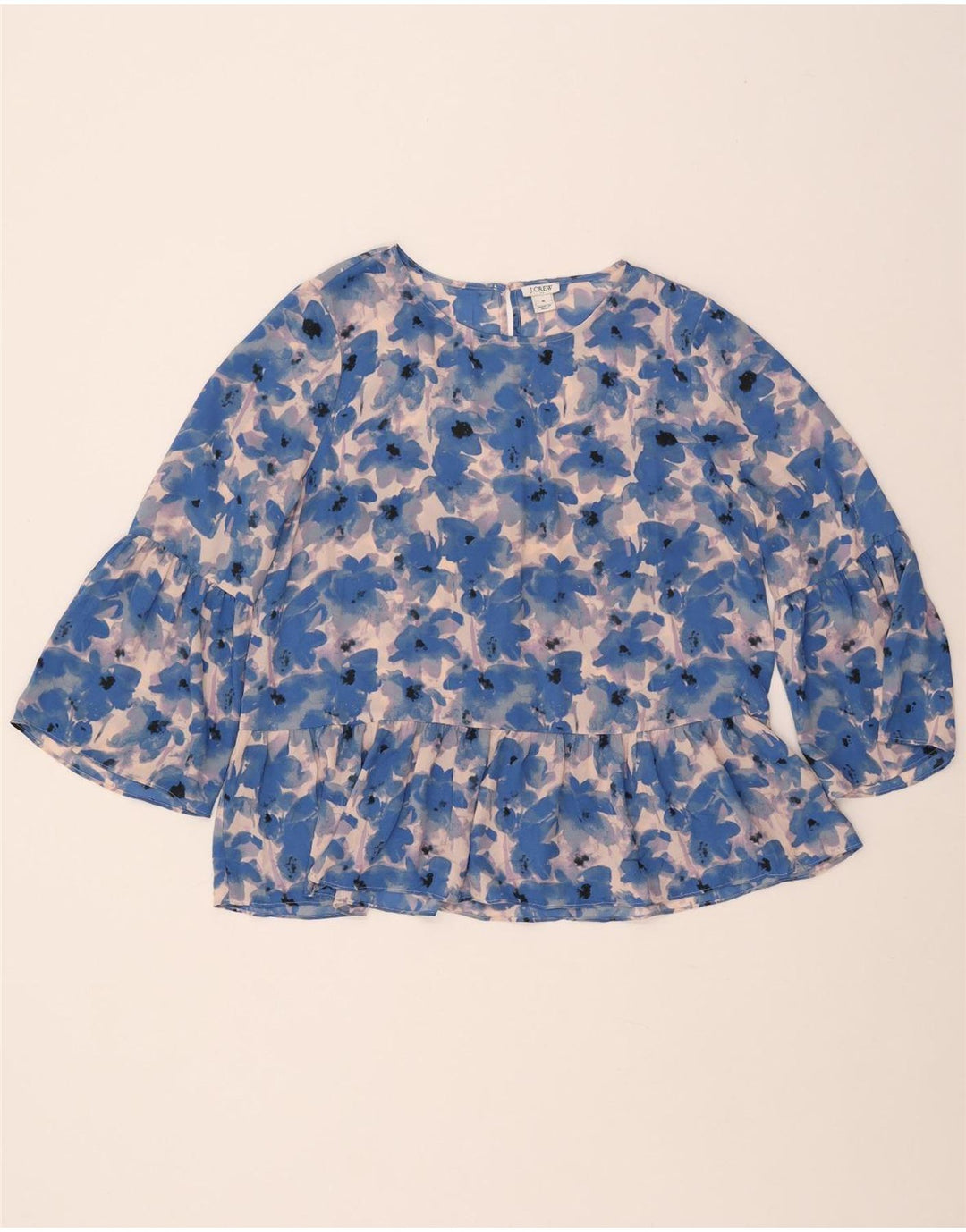 J. CREW Womens 3/4 Sleeve Blouse Top UK 14 Medium Blue Floral Polyester