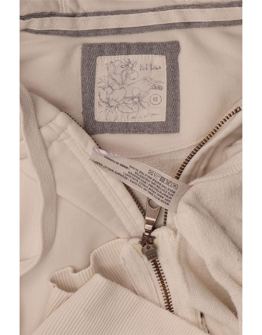 FAT FACE Womens Zip Hoodie Sweater UK 12 Medium  White Cotton