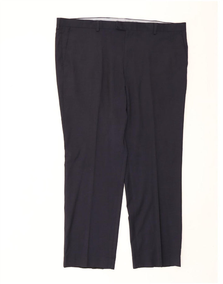 Marks & Spencer Mens Regular Fit Suit Trousers W44 L31 Navy Blue Wool
