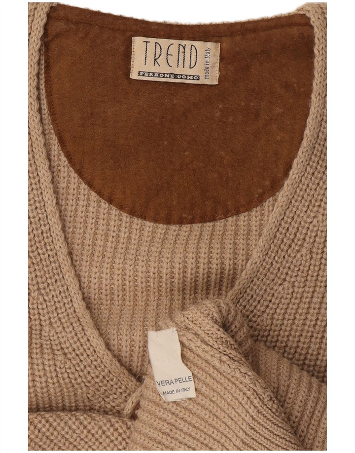 Ferrone Mens Sleeveless Cardigan Sweater Large Beige Wool